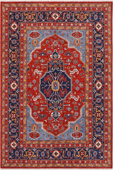 handmade Traditional Kafkaz Red Blue Hand Knotted RECTANGLE 100% WOOL area rug 9 x 11